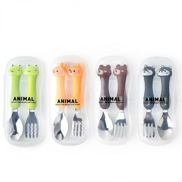

cups dishes utensils cartoon kids spoon fork set dessert spoon for children fork baby gadgets feed kid children's cutlery for kids with