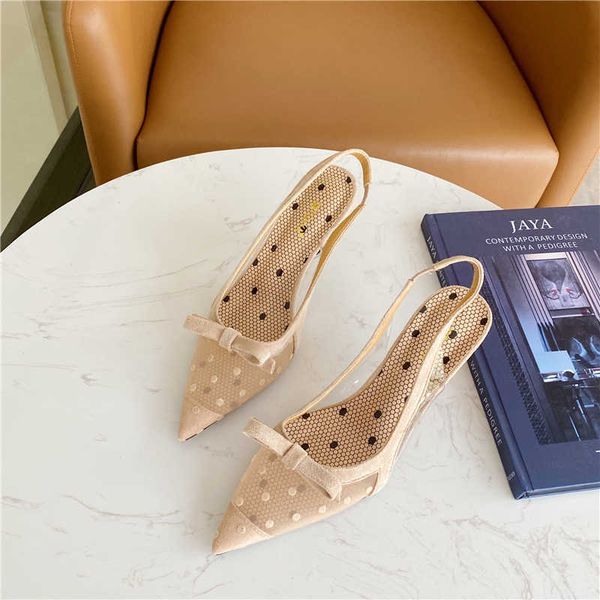 

sandals pumps luxury 2023 women's stilettos koreanstyle polka dot black evening party high heels slingback sandals women shoes j230428