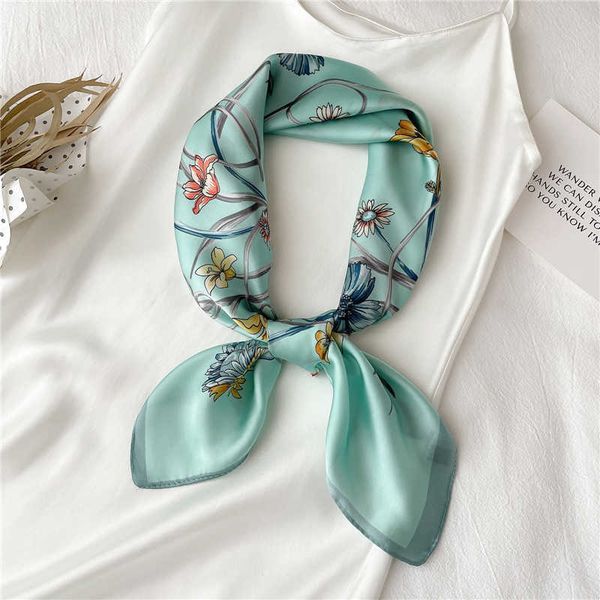

scarves red solid silk satin hair scarf women print neckerchief office lady hand wirst foulard headband kerchief shawl wrap bandana j230502, Blue;gray