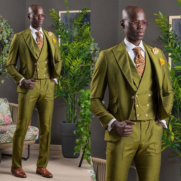 

new olive green groom men wedding tuxedos classic fit 3 pieces custom made mariage party prom blazer wear, Black;gray