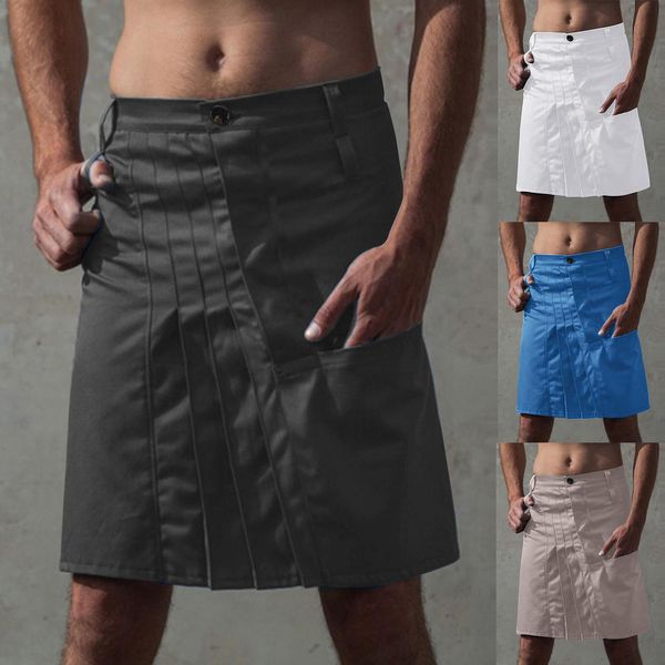 

pants mens fashion casual scottish style retro solid pocket pleated skirt, Black