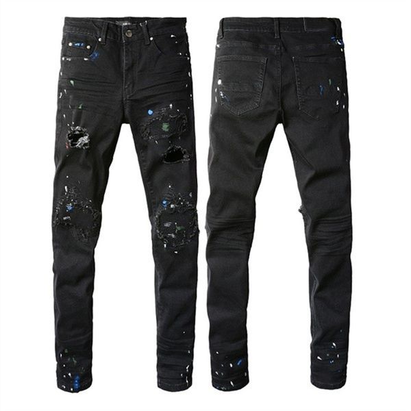 

fashion mens jeans cool style luxury designer denim pant distressed ripped biker black blue jean slim fit motorcycle size#03