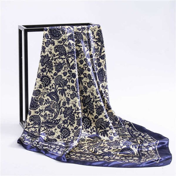 

scarves fashion paisley print kerchief silk satin hijab scarf for women square shawls wraps 9090cm bandana head neck scarfs for ladies j2304, Blue;gray