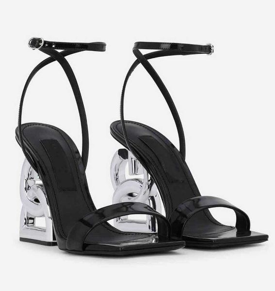 

luxury summer keira patent leather sandals shoes black nude white women's pop heel gold-plated carbon high heels party wedding sandalia