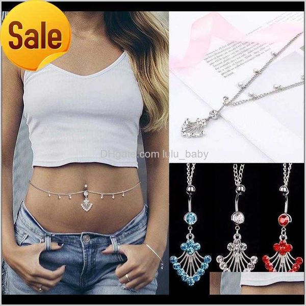

blue zircon dangle button ring with waist chain peacocktailshape steel drop pendant navel piercing body jewelry ombligo bpw0u chains 3mjlw, Silver