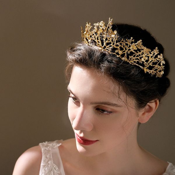 

ts-0089-a european and american baroque dragonfly branch water diamond gold bridal crown wedding dress accessories bridal headwear, Silver