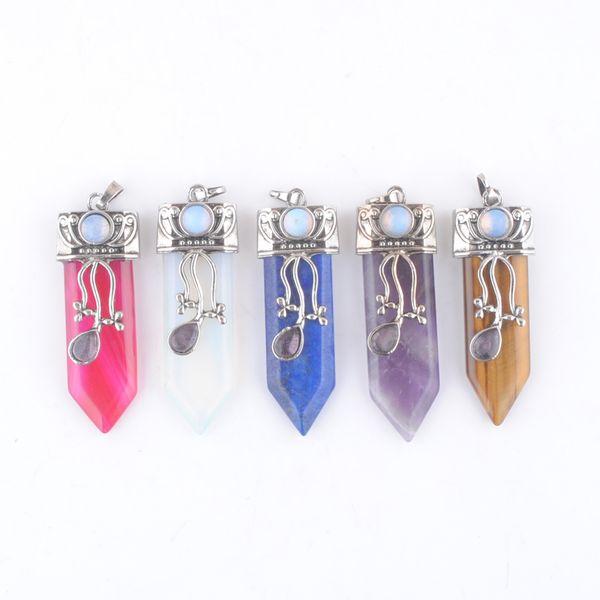 

natural amethyst crystal opal stone sword shaped pendants antique copper taper pendulums chakra jewelry banquet party accessories gifts dbn4, Silver