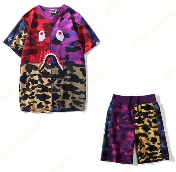 

men's tracksuits men sets designer tracksuit sweatsuits track suits mens suit oversized pattern shark full-zip t shirt big pocket loose, Gray