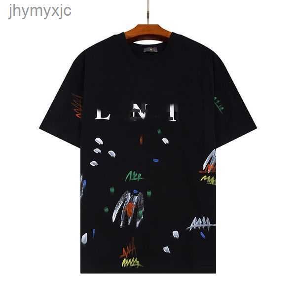 

2023 mens designer t shirt casual men and womens tees ink splash graffiti letters loose short sleeved round neck fashion clothes 5 bjqe, White;black