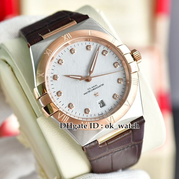 

new 39mm automatic mens watch 131.23.39.20.52.001 date rose gold bezel brown leather strap gents popular watches 14 colors, Slivery;brown