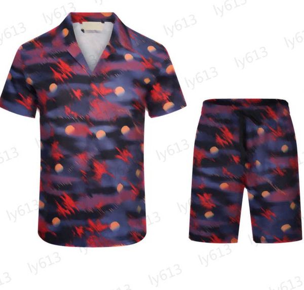 

luxury designer mens clothes sets summer fashion loose casual classic coconut tree dark red polo neck short sleeve t-shirt set male tracksui, Gray