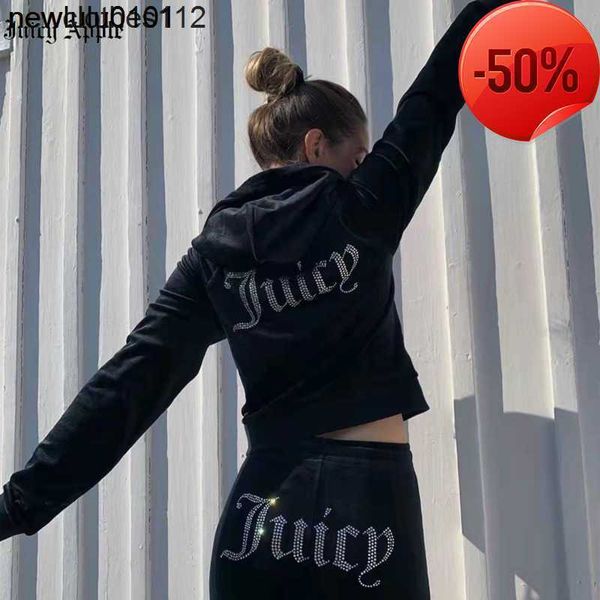 

designer juicy apple tracksuit women velvet sewing suits outfit two piece jogging set velour sweatshirt met hoodie pants suit womens y2k, Gray