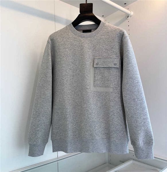 

Men's Hoodies Sweatshirts Autumn and Winter P Family Pocket Fashion Casual Round Neck Sweater Triangle Red Label Long sleeved Coat 23ZP, Light gray