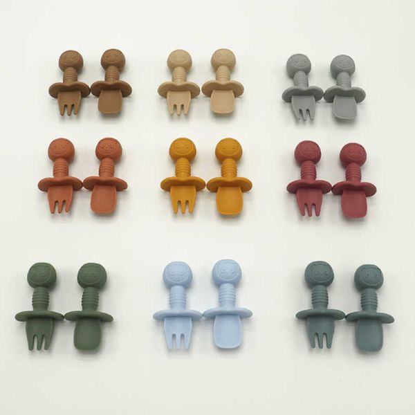 

cups dishes utensils baby silicone fork spoons baby training predator fork spoon short handle learn molar artifact silicone baby children 