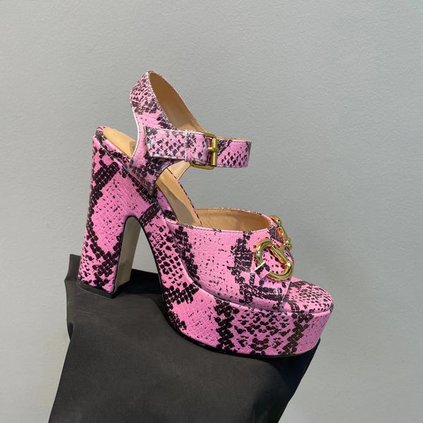 

designer python print sandal woman luxurys designer genuine leather python print high heel classic platform horsebit sandal size 35-42, Black
