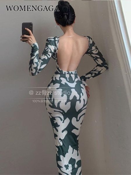 

dresses womengaga winter new backless fashion printing elegant skinny slim hip maxi dress long robe korean women uc86, Black;gray