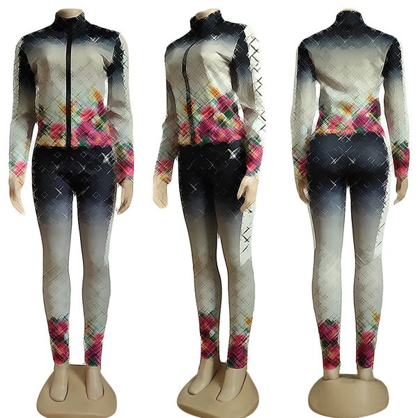 

fashion womens tracksuits suits sports piece set long sleeve jackets pants printed stitching sweatsuit women sweatershirt outfits sportswear, Gray