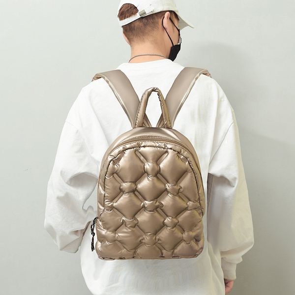 

Wholesale shoulder bag winter popular lightweight outdoor sports leisure backpacks college style leather student backpack simple joker rhombic handbag 2204#, Gold