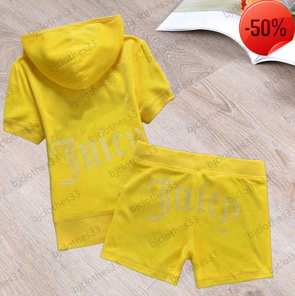 

design trend juicy tracksuit designer womens two piece pant back drill hooded short sleeve elastic waist loose casual shorts fashion brand, Gray