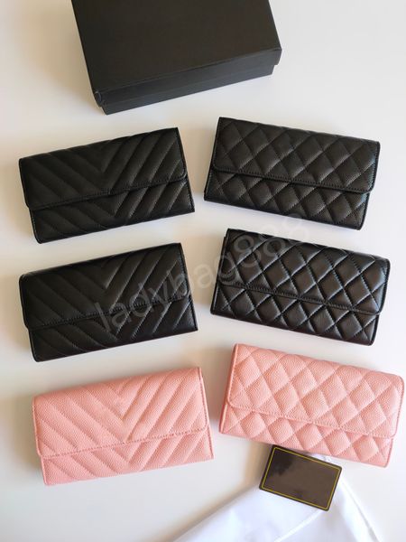 

famous designer cc wallet holder striped caviar cowhide sheepskin leather wallet box change passport document wallet, Red;black