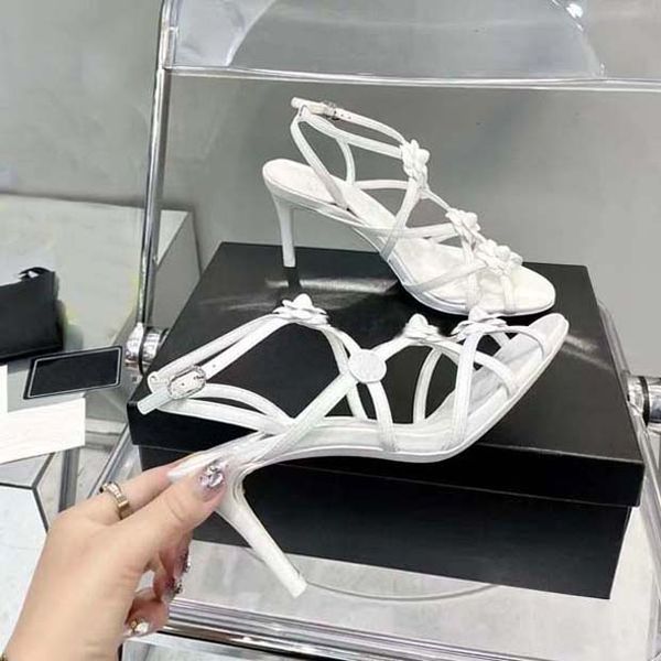 

designer sandals luxury camellia flower high heels women flip flop t-strap sandal fashion party slippers supermodel catwalk shoes size 35-41, Black