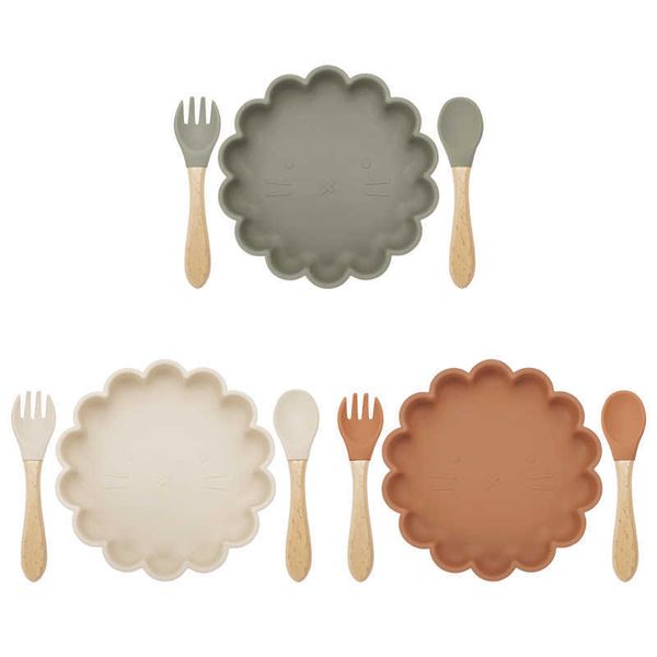 

cups dishes utensils 3pcs baby plate spoon fork feeding food tableware set feeding bowl food grade silicone non-slip flower shape bowl bpa p