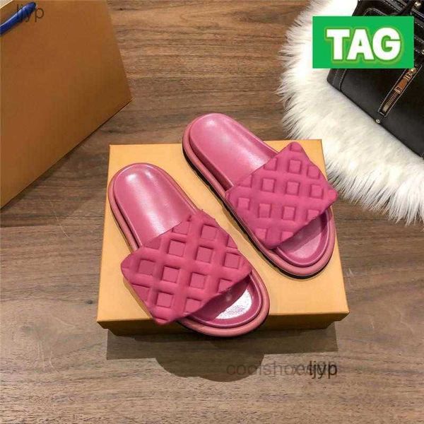 

luxury slipper sandals pool pillow flat embossed mules designer slides womens shoes summer genuine leather cool comfort slippers white print, Black