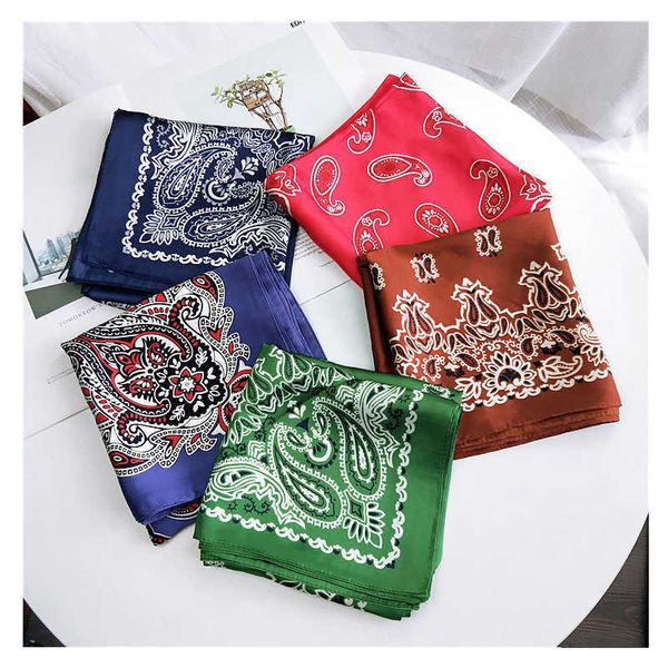 

scarves 2019 fashion bandana hair scarf for women paisley print kerchief silk satin head scarfs square shawl wraps neck scarves for lady j23, Blue;gray