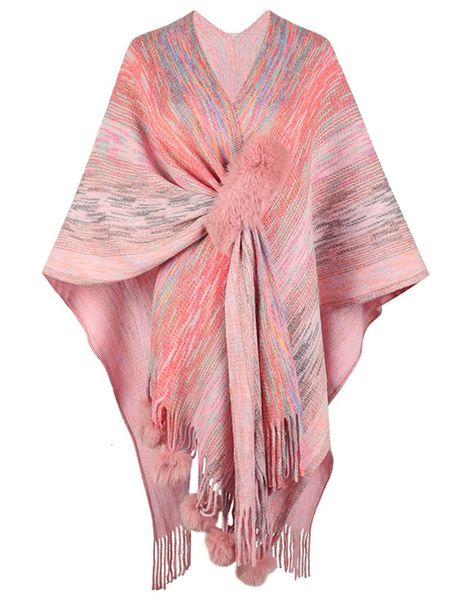 

shawls rainbow striped poncho knitted tassel shawl coat women autumn winter cape cardigan fashion batwing sleeve 230428, Blue;gray