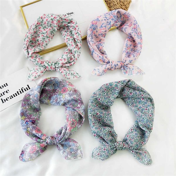 

scarves 58cm flower cotton square neck scarf women hair band fashion print wrap hairband headband hairscarf turban kerchief bandanas j230428, Blue;gray