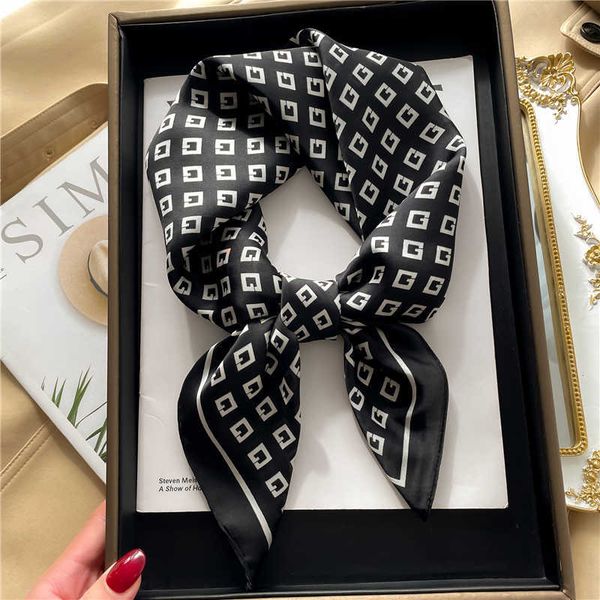 

scarves luxury brand letters print satin silk square scarf for women hair bands ribbon neck tie bandana lady kerchief shawl wrist wrap j2304, Blue;gray
