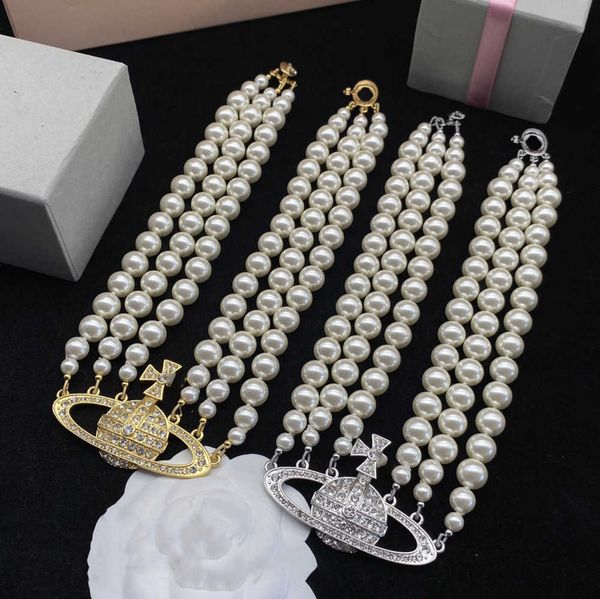 

pendant necklaces designer letter vivian chokers luxury women fashion jewelry metal pearl necklace cjeweler westwood motion current 80ess, Silver