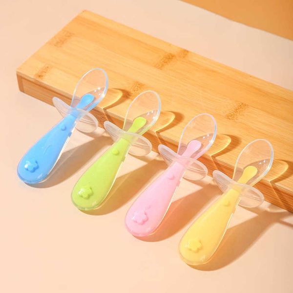 

cups dishes utensils new baby soft silicone training spoon candy color temperature sensing spoon children food baby feeding tools baby spoon