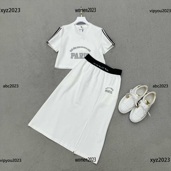 

womens dress summer round neck t-shirt sets two piece dress size s-l short sleeve t-shirt and diamond logo long skirt april27, White