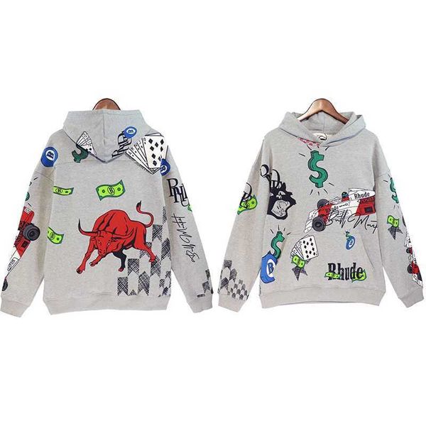 

men's hoodies sweatshirts rhude doodle manager hand-painted graffiti high street women's fashion autumn winter, Black
