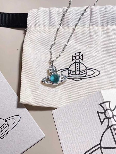 

western queen mother's new vivian lake blue rotating lucky pearl saturn women's fashion versatile necklace, Silver