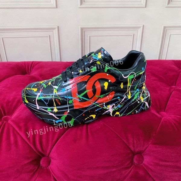 

new women designer casual shoes leather lace-up sneaker brand flat running trainers letters men gym sneakers, Black