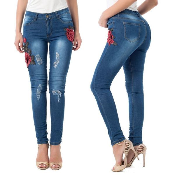 

new women's distressed jeans with elastic slim fit and hip lifting fashion pants, Blue