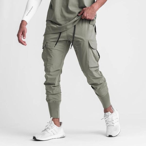 

pants new fashion thin men's sports pants multipocket casual overalls joggers quick dry fitness sports pants men's trousers, Black