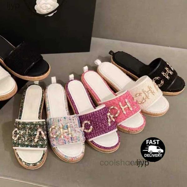 

35-41 sizes women tweed leather straw woven slides sandals slip on wedge flats fashion beach mule brand flip flops casual slides shoes platf, Black