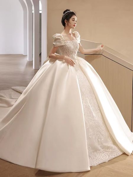 

2023 dubai boho wedding dresses plus size chapel train sweetheart vestido de novia appliqued bridal wedding gowns custom made sequined satin, White