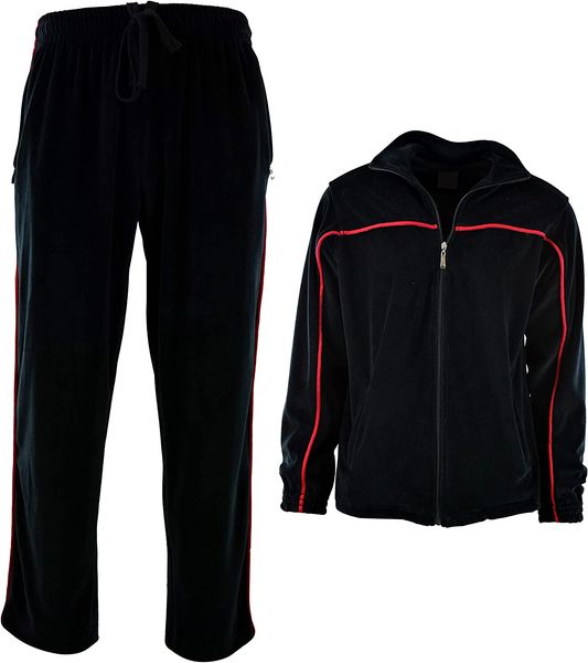 

mens velour 2 piece tracksuit set casual wear full zipper, Red;black