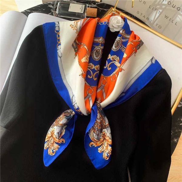 

scarves elegant silk scarf square shawl print women neck scarves wraps foulard female bandana hair head band kerchief 2021 new j230428, Blue;gray