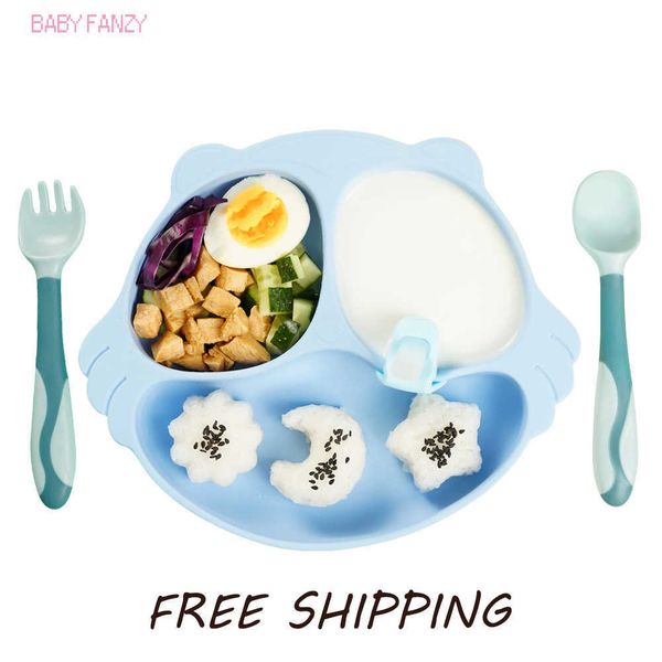 

cups dishes utensils baby plates spoons forks bib bowls tableware set soft silicone non-slip cute feeding kit for kids bpa easy to clean dis