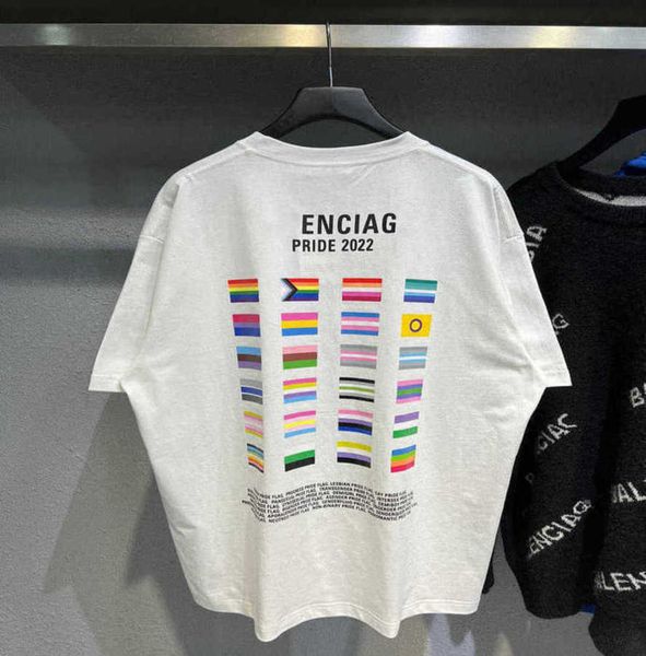 

23sss balencigas women t shirt man the correct version double portrait letter color flag print round neck loose short sleeve t-shirt tee mf3, White;black