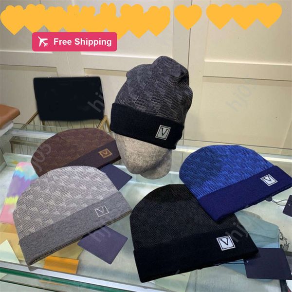 

Plaid designer beanie designer hats for men knitted bonnets winter hat fall thermal skull cap ski travel classical luxury beanies brown black grey keep warm5511plwq, 3#