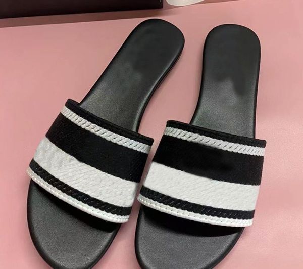 

designer slipper channel slides women flats shoes summer heel outdoor beach wear sandal flip flops leather lady slides, Black