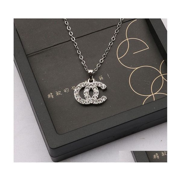 

pendant necklaces 19style designer double letter gold plated crysatl pearl rhinestone sweater necklace for women wedding dh4fj, Silver
