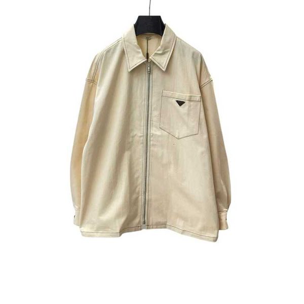 

Jackets Men' High Version P Family SpringSummer Product Triangle Logo Pocket Flip Collar Workwear Simple and Women' Denim Coat C77L, Picture color