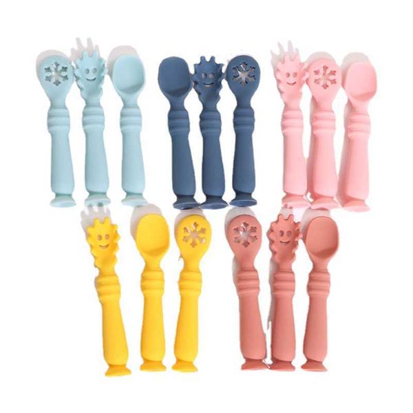 

cups dishes utensils baby spoon fork set food grade silicone meal sticky soup spoon solid color kids cutlery training spoon cuchara aprendiz